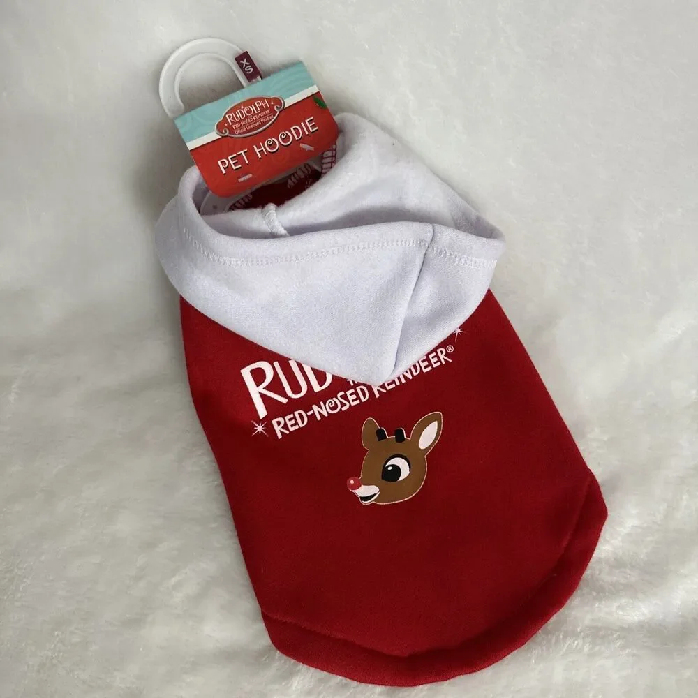 NEW Rudolph the Red-Nosed Reindeer Pet Dog Hoodie Size‎ XS 11-13